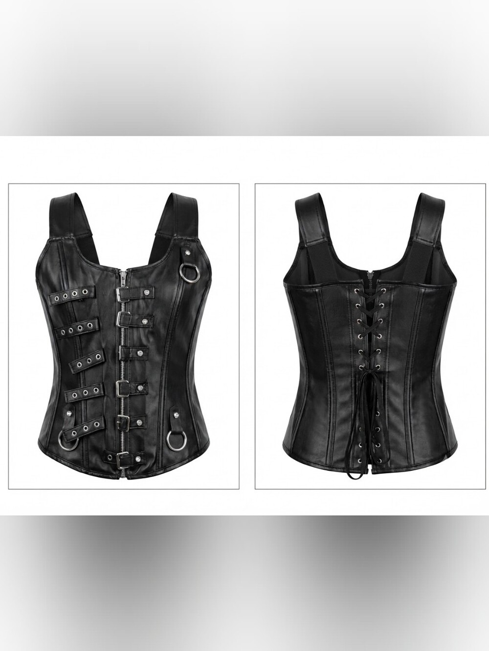 Black Faux Leather Gothic Laced Waist Corset